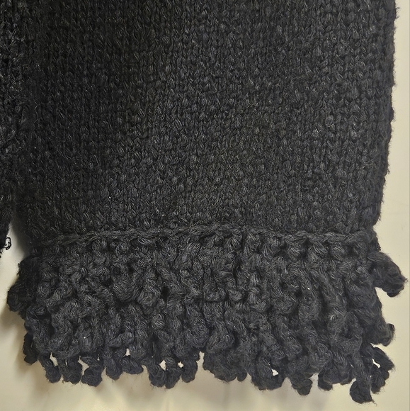 Cold water creek women cotton knit fringe  button front black cardigan size L - Picture 6 of 12